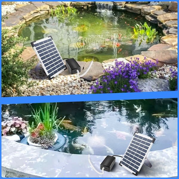 Solar Powered Water Air Pump Fish Tank Oxygenator Outdoor Pool Pond  Oxygen Pump Aerator with Aquarium Oxygen Pipe and Air Bubble Stone