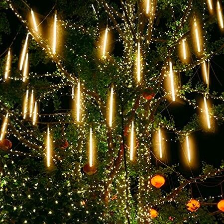 8 Tubes 50cm  288LED Solar Powered  Waterproof Snow Falling Lights Meteor Shower Lights Christmas Outdoor Home Patio Wedding Decorations Warm White