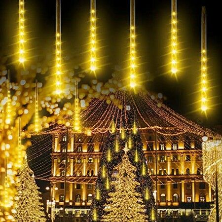 8 Tubes 50cm  288LED Solar Powered  Waterproof Snow Falling Lights Meteor Shower Lights Christmas Outdoor Home Patio Wedding Decorations Warm White