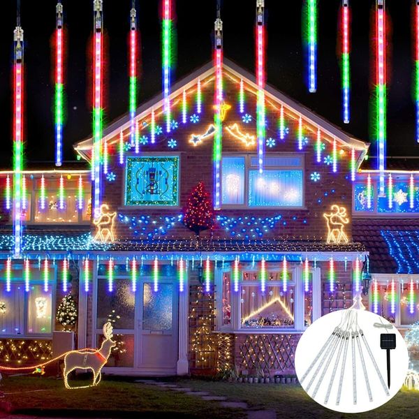 8 Tubes 50cm 288LED Solar Powered  Waterproof Snow Falling Lights Meteor Shower Lights Christmas Outdoor Home Patio Wedding Decorations Colorful