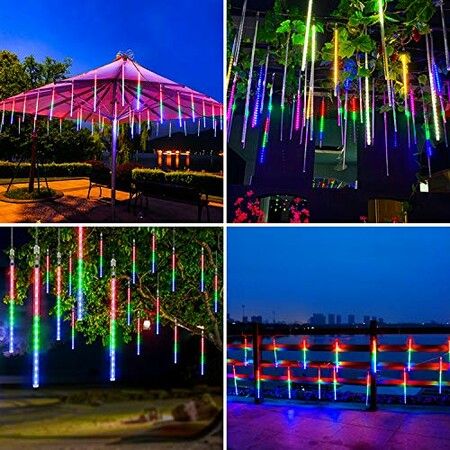 8 Tubes 50cm 288LED Solar Powered  Waterproof Snow Falling Lights Meteor Shower Lights Christmas Outdoor Home Patio Wedding Decorations Colorful