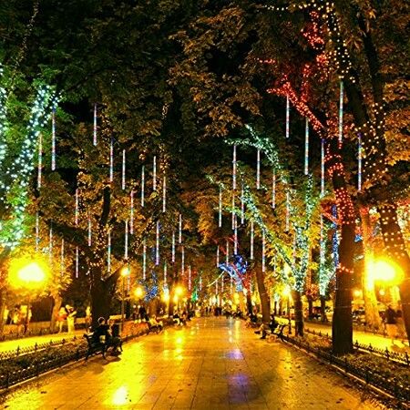 8 Tubes 50cm 288LED Solar Powered  Waterproof Snow Falling Lights Meteor Shower Lights Christmas Outdoor Home Patio Wedding Decorations Colorful