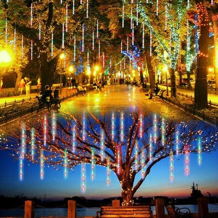 8 Tubes 50cm 288LED Solar Powered  Waterproof Snow Falling Lights Meteor Shower Lights Christmas Outdoor Home Patio Wedding Decorations Colorful