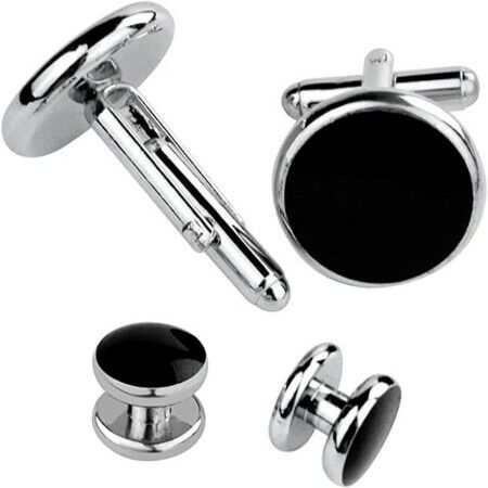 Cufflinks and Studs Set for Tuxedo Shirts,Black Silver,Tux Buttons for Shirts Wedding Business Gift