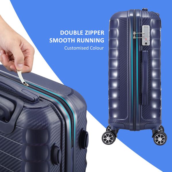 Luggage Set Carry On Suitcase 3PCS Travel PP Lightweight Rolling Spinner Wheels TSA Lock Double Zipper Aluminium Trolley Royal Blue