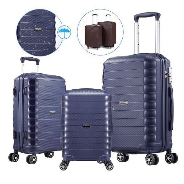 Luggage Set Carry On Suitcase 3PCS Travel PP Lightweight Rolling Spinner Wheels TSA Lock Double Zipper Aluminium Trolley Royal Blue