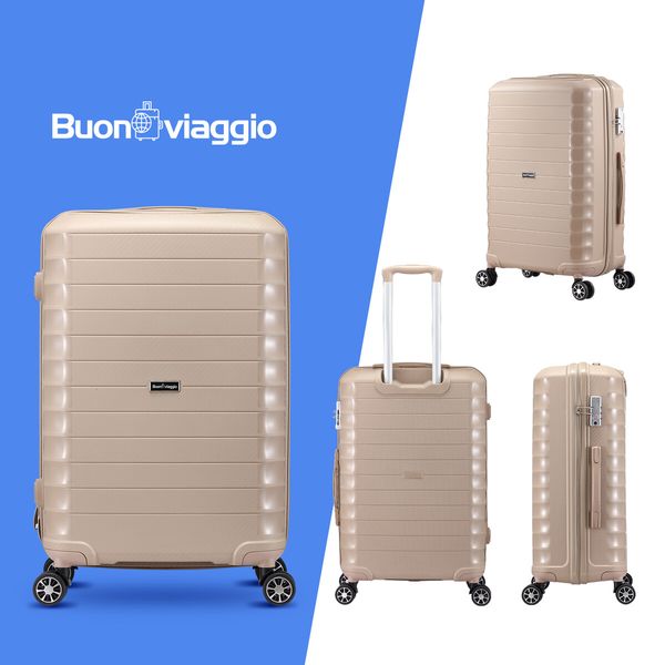 Carry On Suitcase Travel Luggage Hard Set 3 PCS PP Lightweight Rolling Aluminium Trolley Spinner Wheels TSA Lock Double Zipper Champagne