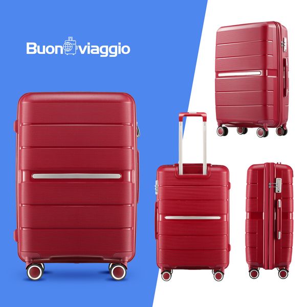 Carry On Luggage Set 3 PCS PP Rolling Travel Suitcase Hard Lightweight Double Zipper Spinner Wheels Aluminium Trolley TSA Lock Red