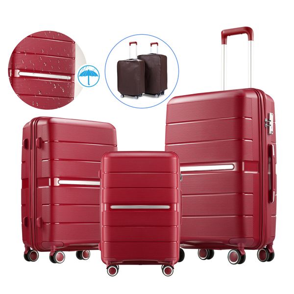 Carry On Luggage Set 3 PCS PP Rolling Travel Suitcase Hard Lightweight Double Zipper Spinner Wheels Aluminium Trolley TSA Lock Red