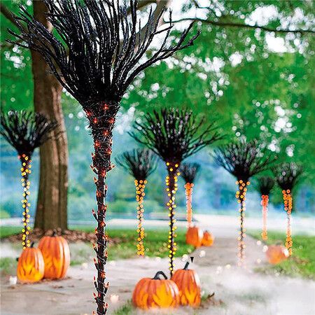 Broomstick Luminous Halloween Witch Broom Creative Party Props for Outdoor Garden Courtyard Decoration