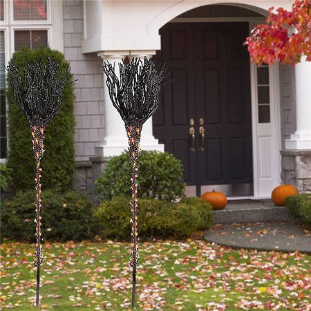 Broomstick Luminous Halloween Witch Broom Creative Party Props for Outdoor Garden Courtyard Decoration