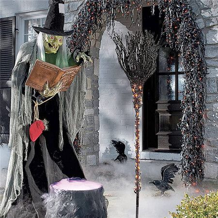 Broomstick Luminous Halloween Witch Broom Creative Party Props for Outdoor Garden Courtyard Decoration