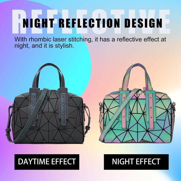 BAOBAO ISEY Geometric Luminous Shard Lattice Holographic Tote Bags