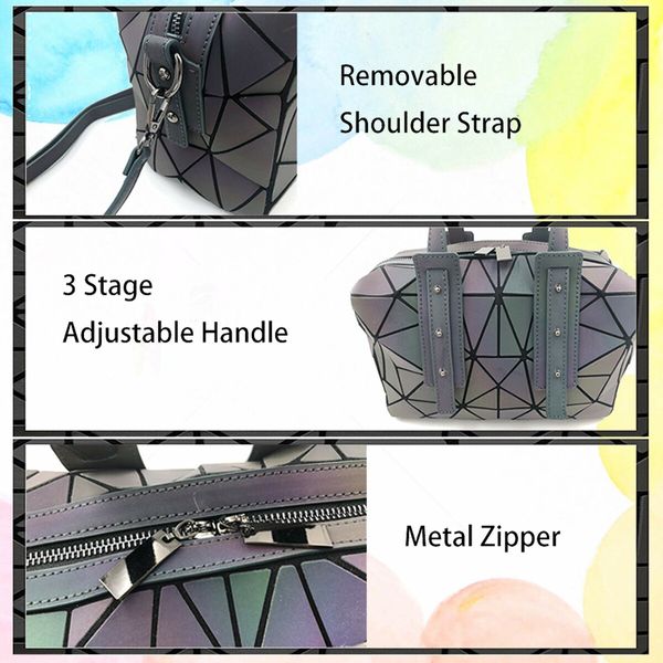 BAOBAO ISEY Geometric Luminous Shard Lattice Holographic Tote Bags