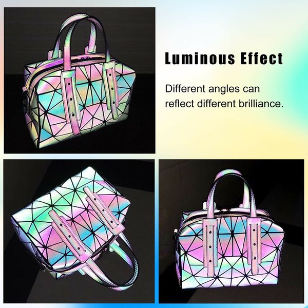 BAOBAO ISEY Geometric Luminous Shard Lattice Holographic Tote Bags