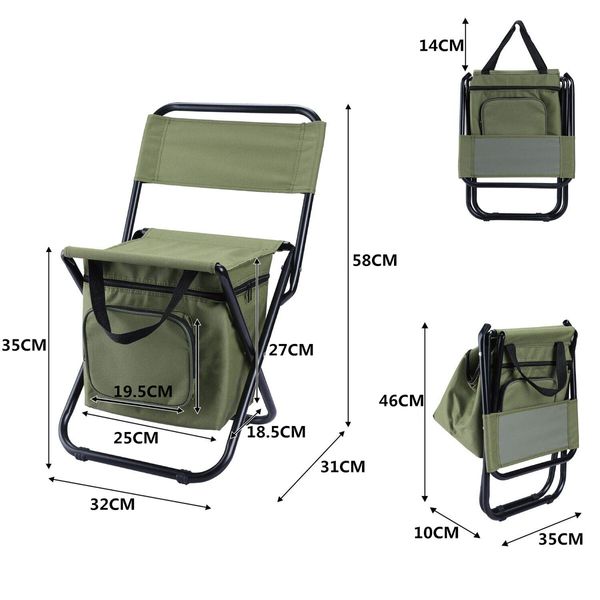 Fishing Folding Chair with Cooler Bag Portable Camping Stool Cooler Bag for Fishing/Beach/Outing