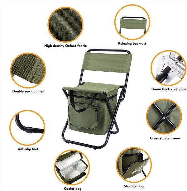 Fishing Folding Chair with Cooler Bag Portable Camping Stool Cooler Bag for Fishing/Beach/Outing