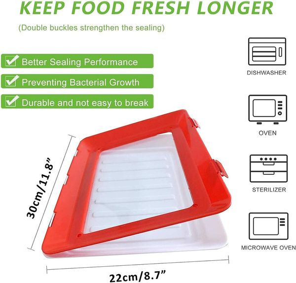 Food Plastic Preservation Tray for Vegetable Fruit Meat Kitchen, Office (2 Pack)