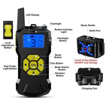 Remote Control Spray Dog Trainer Bark Stopper Safety Waterproof Shock No Shock Dog Training Collar