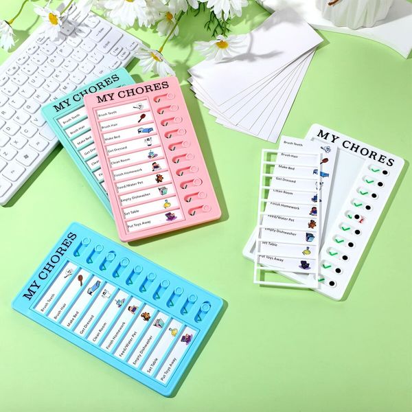 4 Pcs Chore Chart Checklist Board  Do List  Plastic DIY Routine Chart My Chores Kids Checklist with 10 Card Paper Daily Checklist for Home Travel Planning