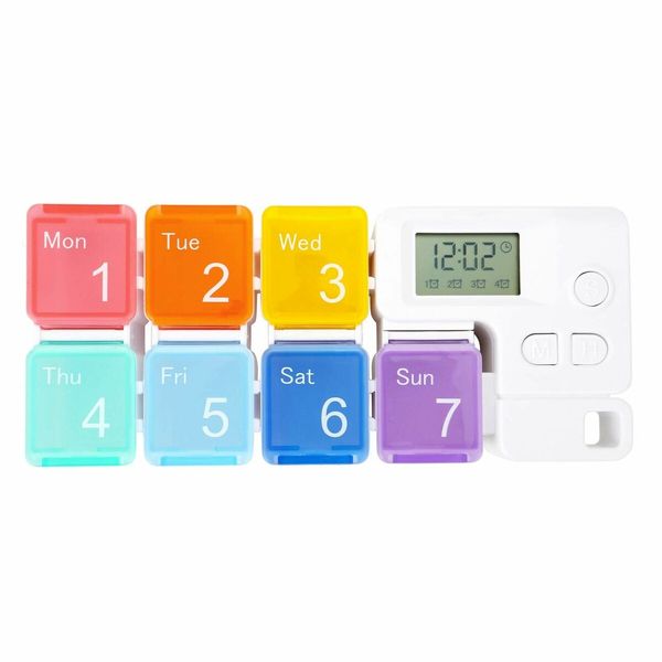 Weekly Pill Organizer, Automatic Pill Dispenser Elderly, 7 Day Pill Box with 4 Alarm Reminder, Detachable and Portable Travel Pill Dispenser