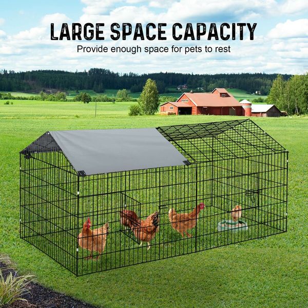 Chicken Run Coop Rabbit Hutch Dog Cat Enclosure Crate Kennel Pen Pet Cage Playpen Chook Puppy Ferret Bunny House Roof Cover Metal XL