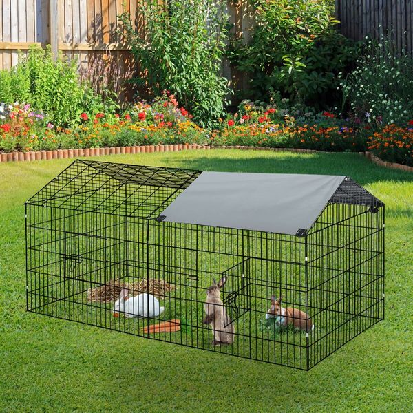 Chicken Run Coop Rabbit Hutch Dog Cat Enclosure Crate Kennel Pen Pet Cage Playpen Chook Puppy Ferret Bunny House Roof Cover Metal XL