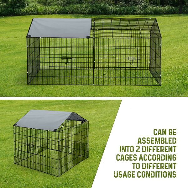 Chicken Run Coop Rabbit Hutch Dog Cat Enclosure Crate Kennel Pen Pet Cage Playpen Chook Puppy Ferret Bunny House Roof Cover Metal XL