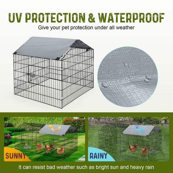 Chicken Run Coop Rabbit Hutch Dog Cat Enclosure Crate Kennel Pen Pet Cage Playpen Chook Puppy Ferret Bunny House Roof Cover Metal XL