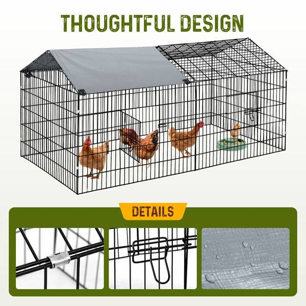 Chicken Run Coop Rabbit Hutch Dog Cat Enclosure Crate Kennel Pen Pet Cage Playpen Chook Puppy Ferret Bunny House Roof Cover Metal XL