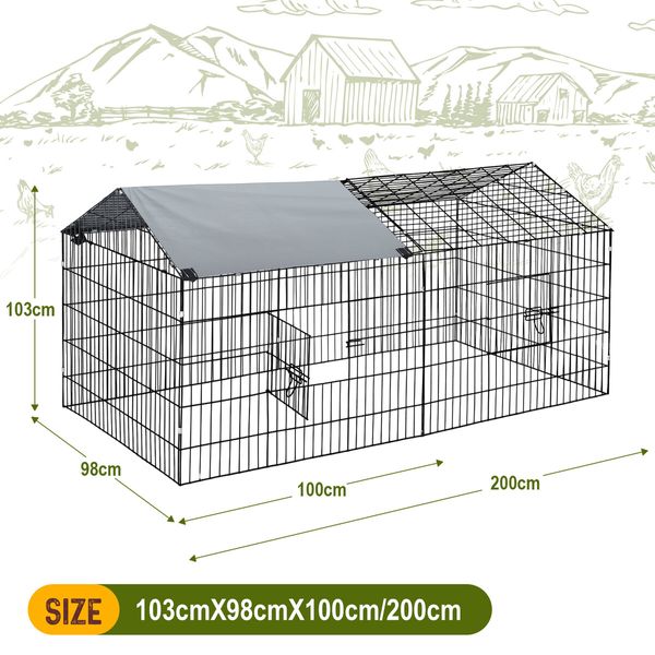 Chicken Run Coop Rabbit Hutch Dog Cat Enclosure Crate Kennel Pen Pet Cage Playpen Chook Puppy Ferret Bunny House Roof Cover Metal XL