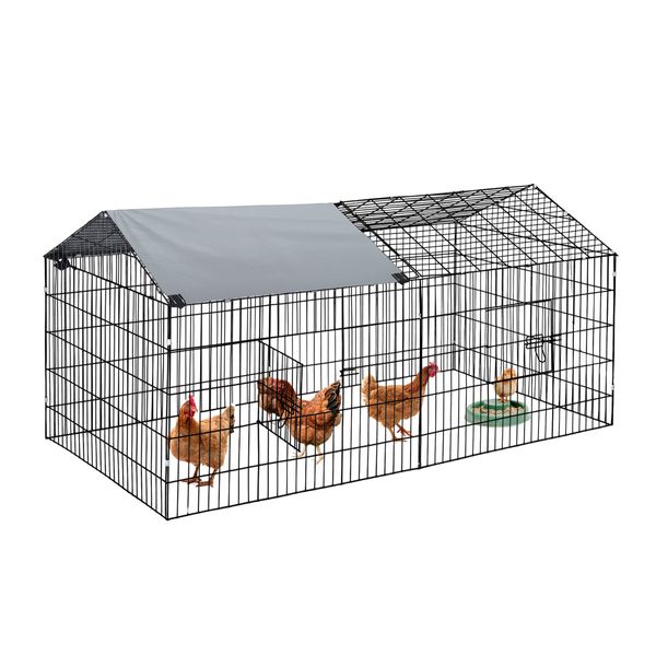 Chicken Run Coop Rabbit Hutch Dog Cat Enclosure Crate Kennel Pen Pet Cage Playpen Chook Puppy Ferret Bunny House Roof Cover Metal XL