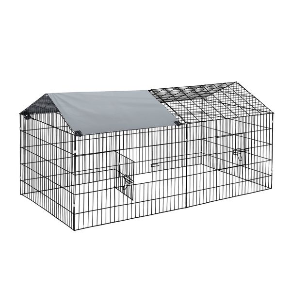 Chicken Run Coop Rabbit Hutch Dog Cat Enclosure Crate Kennel Pen Pet Cage Playpen Chook Puppy Ferret Bunny House Roof Cover Metal XL