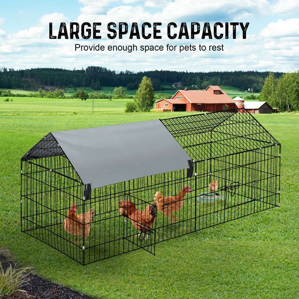 Chicken Coop Run Rabbit Hutch Cat Dog Enclosure Crate Pet Cage Playpen Chook Pen Puppy Ferret Bunny House Kennel Roof Cover Metal L Size