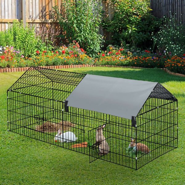 Chicken Coop Run Rabbit Hutch Cat Dog Enclosure Crate Pet Cage Playpen Chook Pen Puppy Ferret Bunny House Kennel Roof Cover Metal L Size