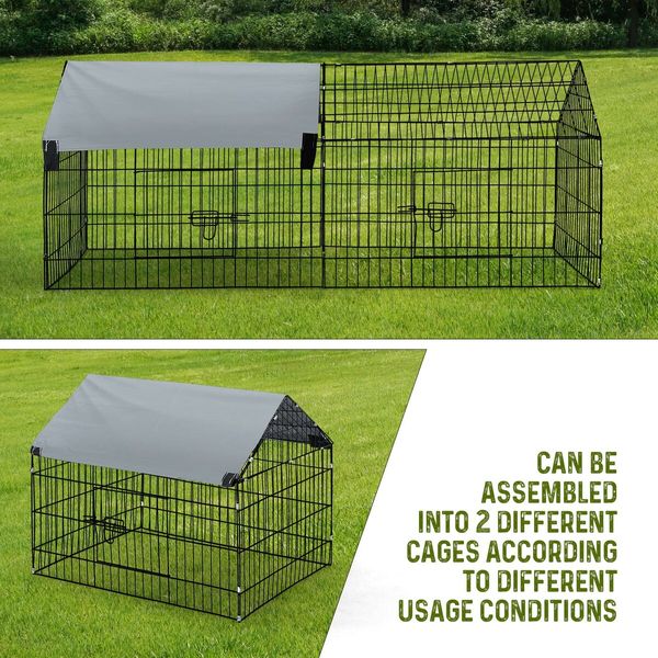 Chicken Coop Run Rabbit Hutch Cat Dog Enclosure Crate Pet Cage Playpen Chook Pen Puppy Ferret Bunny House Kennel Roof Cover Metal L Size