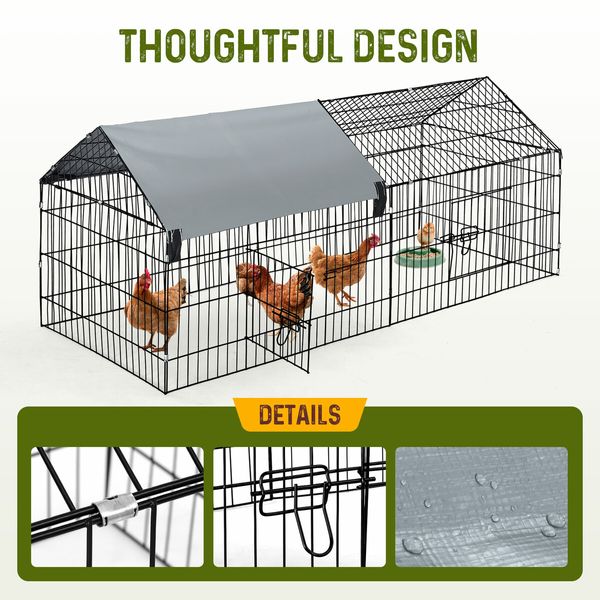 Chicken Coop Run Rabbit Hutch Cat Dog Enclosure Crate Pet Cage Playpen Chook Pen Puppy Ferret Bunny House Kennel Roof Cover Metal L Size