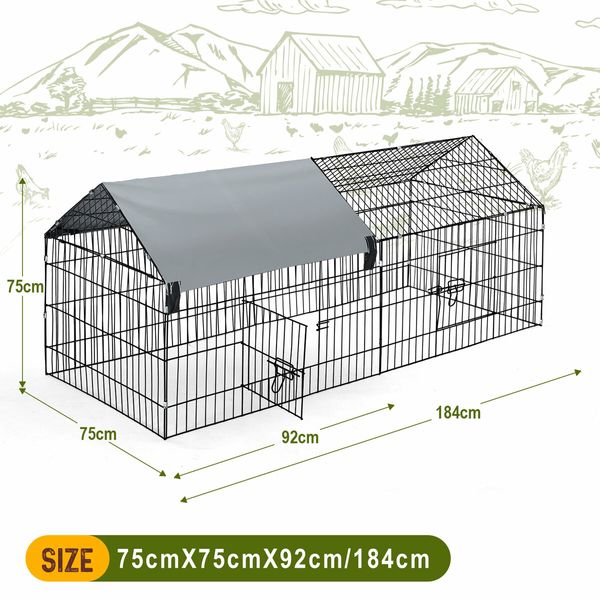 Chicken Coop Run Rabbit Hutch Cat Dog Enclosure Crate Pet Cage Playpen Chook Pen Puppy Ferret Bunny House Kennel Roof Cover Metal L Size