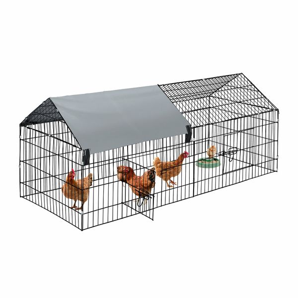 Chicken Coop Run Rabbit Hutch Cat Dog Enclosure Crate Pet Cage Playpen Chook Pen Puppy Ferret Bunny House Kennel Roof Cover Metal L Size