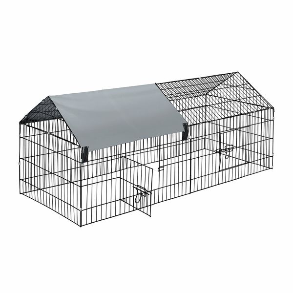 Chicken Coop Run Rabbit Hutch Cat Dog Enclosure Crate Pet Cage Playpen Chook Pen Puppy Ferret Bunny House Kennel Roof Cover Metal L Size