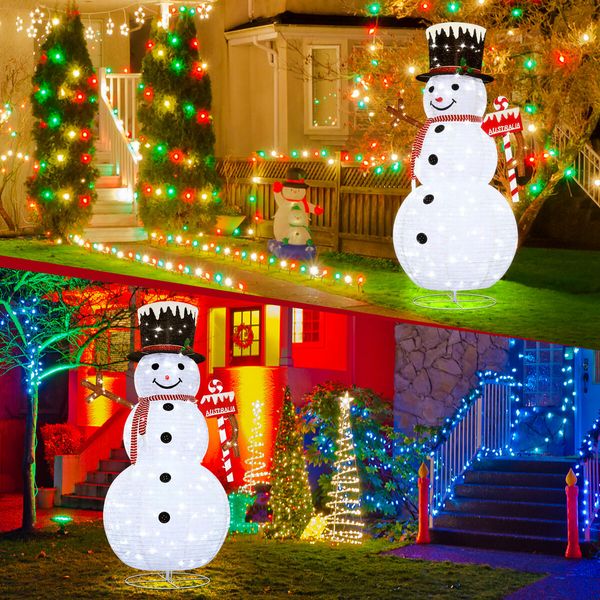 180cm Christmas LED Light Snowman Decoration Strip Home Display Xmas Outdoor House Holiday Ornaments Folding 8 Flickering Effects