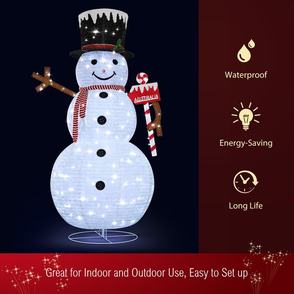 180cm Christmas LED Light Snowman Decoration Strip Home Display Xmas Outdoor House Holiday Ornaments Folding 8 Flickering Effects