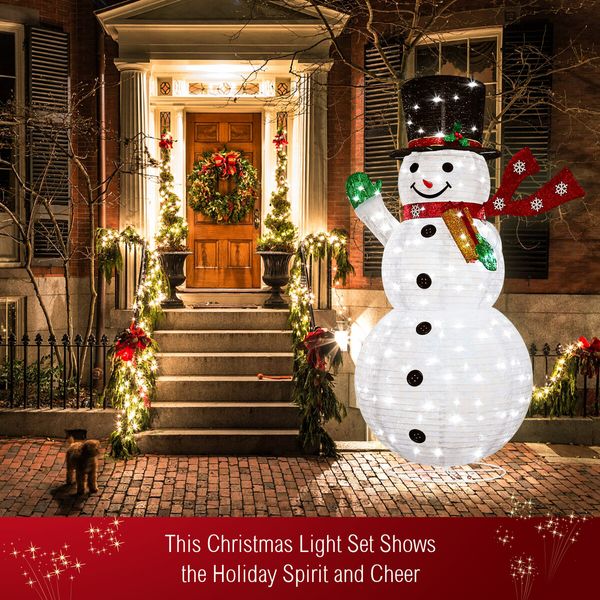 180cm Christmas Light Snowman Decoration 200 LED Strip Home Display Outdoor Xmas Holiday House Ornament Folding 8 Flickering Effects