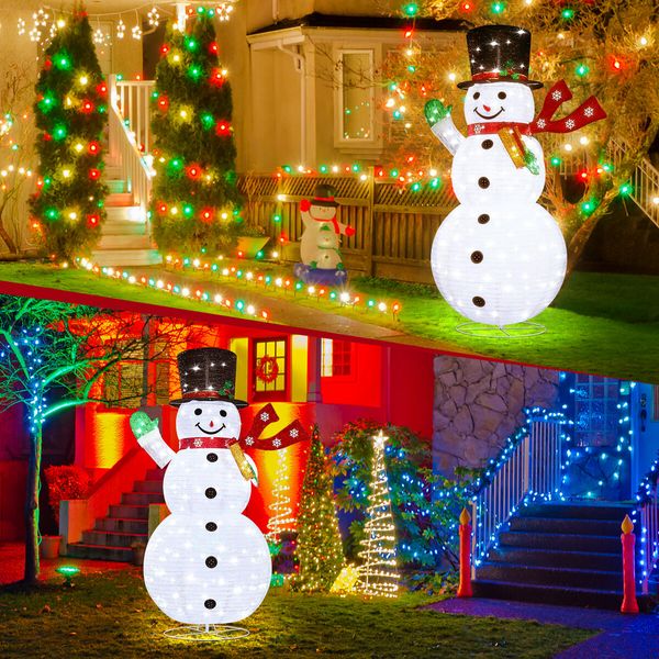 180cm Christmas Light Snowman Decoration 200 LED Strip Home Display Outdoor Xmas Holiday House Ornament Folding 8 Flickering Effects