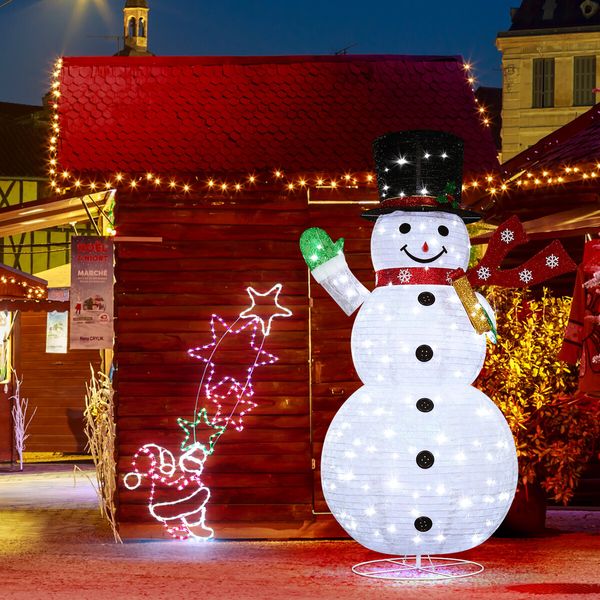 180cm Christmas Light Snowman Decoration 200 LED Strip Home Display Outdoor Xmas Holiday House Ornament Folding 8 Flickering Effects