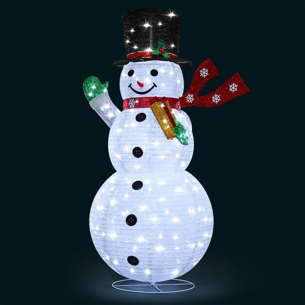 180cm Christmas Light Snowman Decoration 200 LED Strip Home Display Outdoor Xmas Holiday House Ornament Folding 8 Flickering Effects