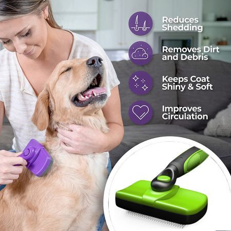 Self-Cleaning Slicker Brush for Dogs and Cats Pet Grooming Dematting Brush Easily Removes Mats, Tangles