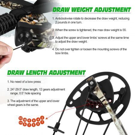 Compound Bow Arrow Archery Equipment Set Sports Hunting Target Shooting 20-55lbs Right Handed for Beginner Master Camo