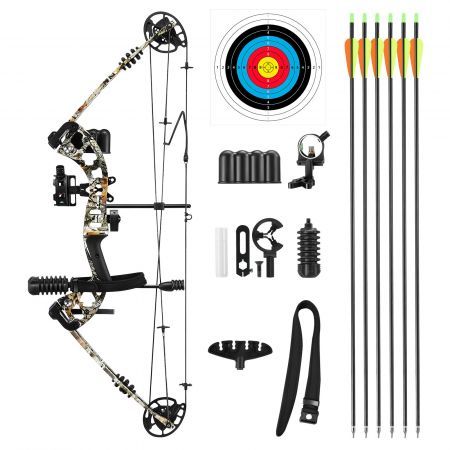 Compound Bow Arrow Archery Equipment Set Sports Hunting Target Shooting 20-55lbs Right Handed for Beginner Master Camo