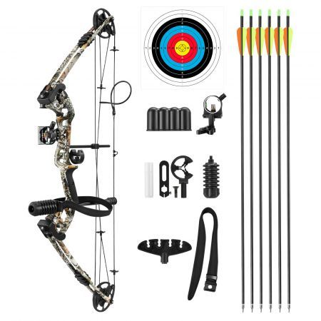 Compound Bow Arrow Archery Equipment Set Sports Hunting Target Shooting 20-55lbs Right Handed for Beginner Master Camo